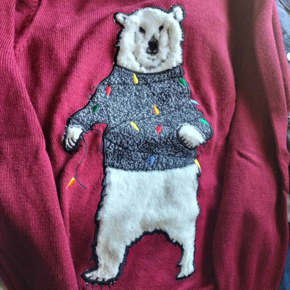 George Polar Bear Fur Red Sweater Size Medium Lights Up!